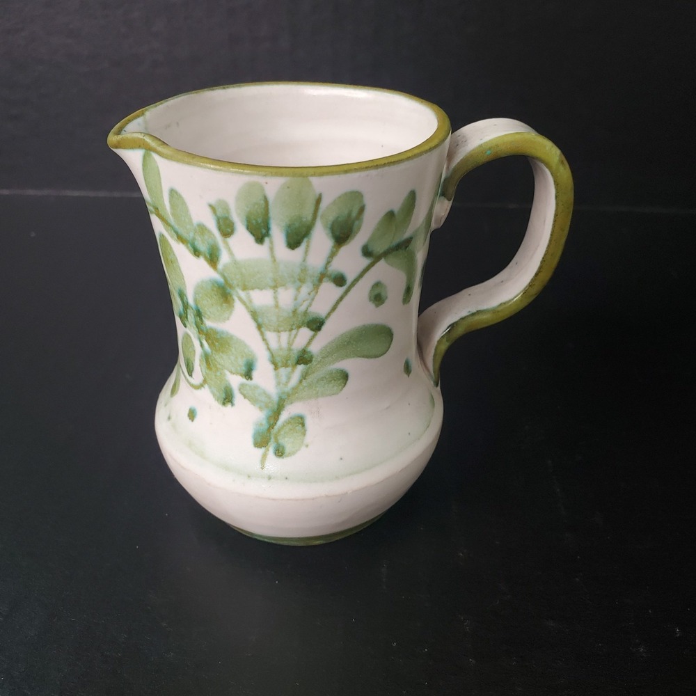 Holt Howard Hand Painted Green Botanical Pottery Creamer Signed HH Italy 7202